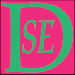 large mint green D with SE set within it on a fuchsia background